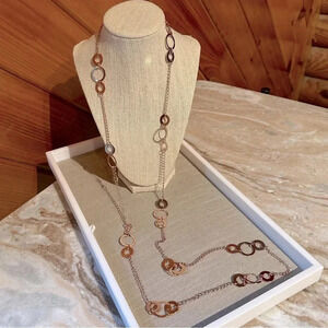 Extra Long Layering Rose Gold Circle Station Necklace Chic by Park Lane Jewelry